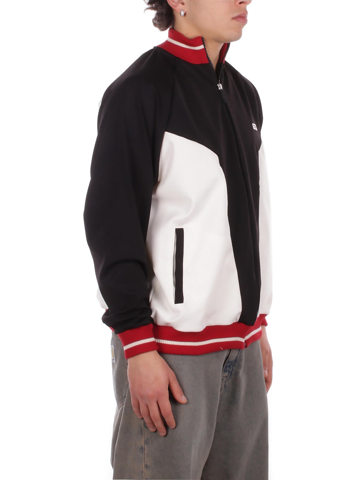 Image of GCDS Uomo Felpa C1MEQE116C008 999A Color block track jkt Black white