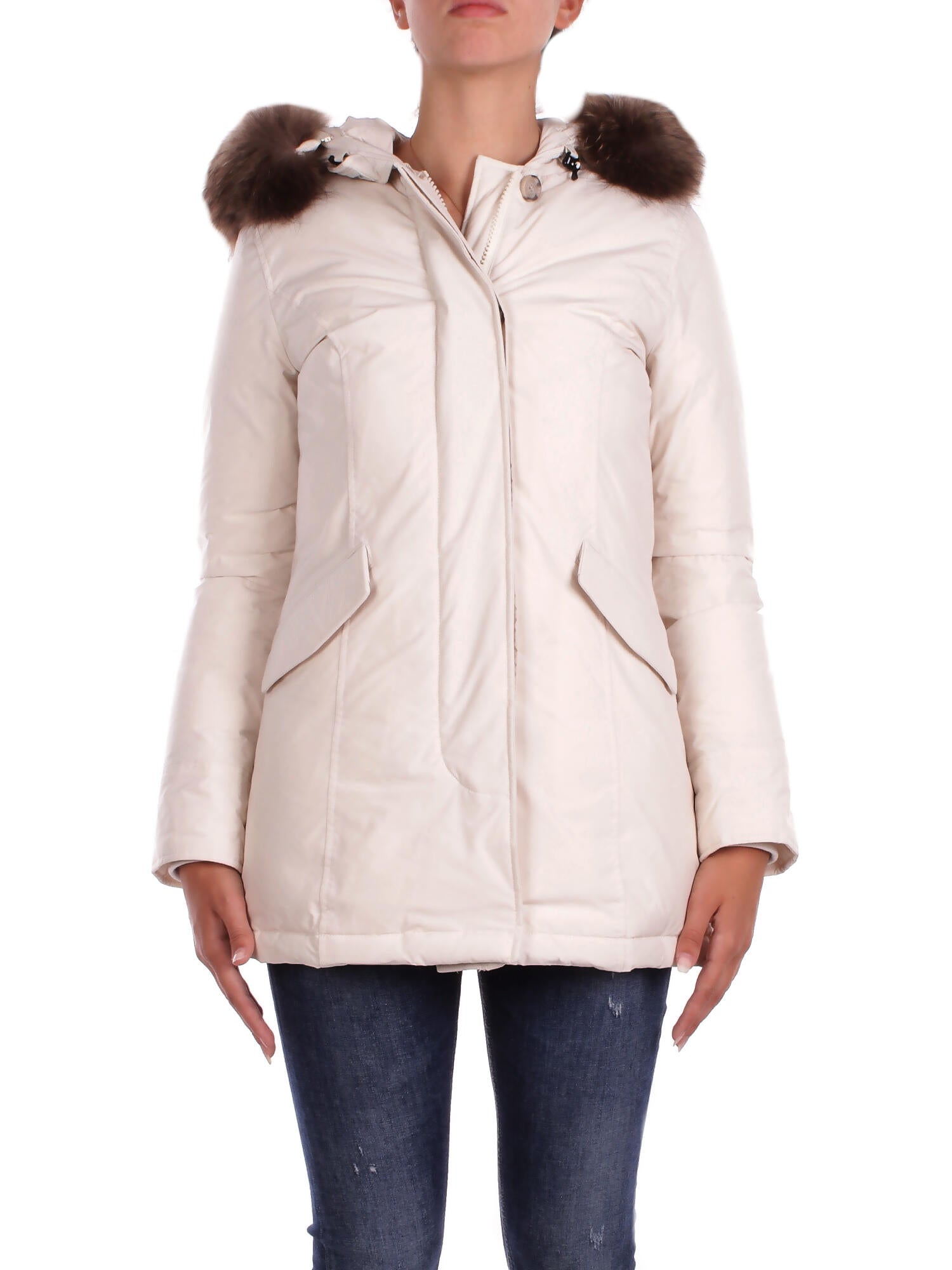 WOOLRICH Donna Giubbotto CFWWOU0652FRUT3128 8743 Luxury arctic raccoon parka Crema