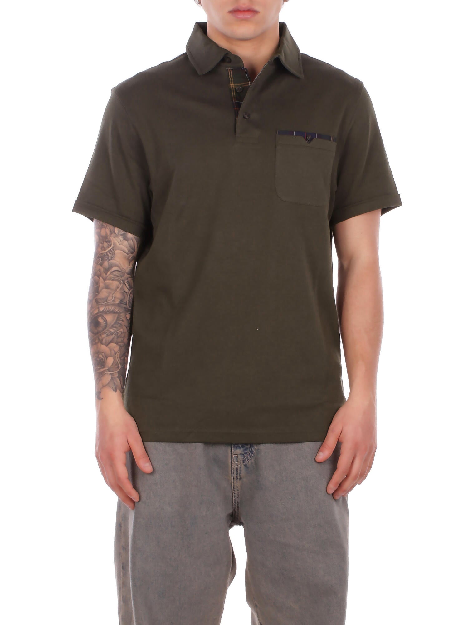 BARBOUR Uomo Polo MML1496 OL71 Premium corpatch tailored polo Olive