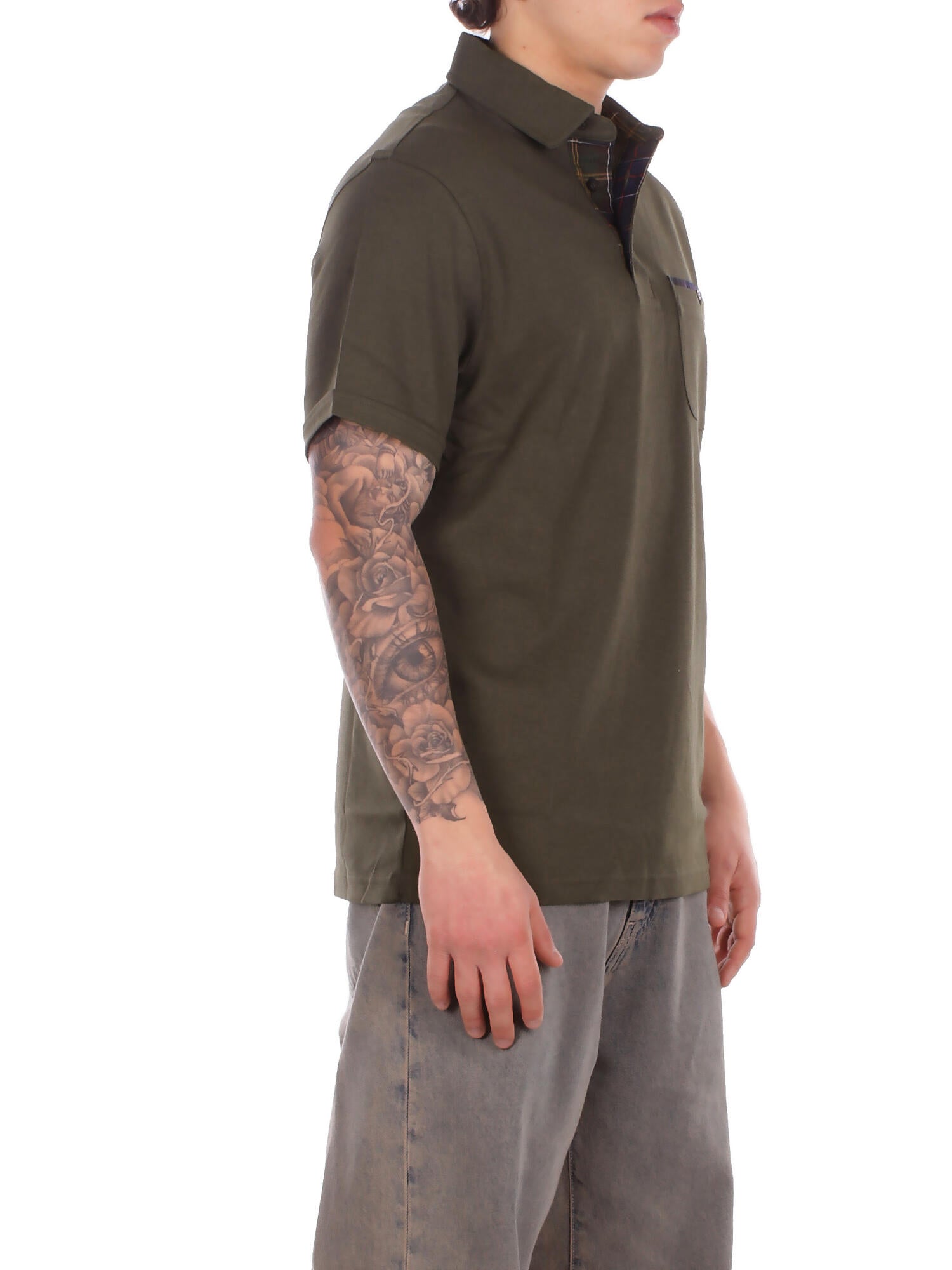 BARBOUR Uomo Polo MML1496 OL71 Premium corpatch tailored polo Olive
