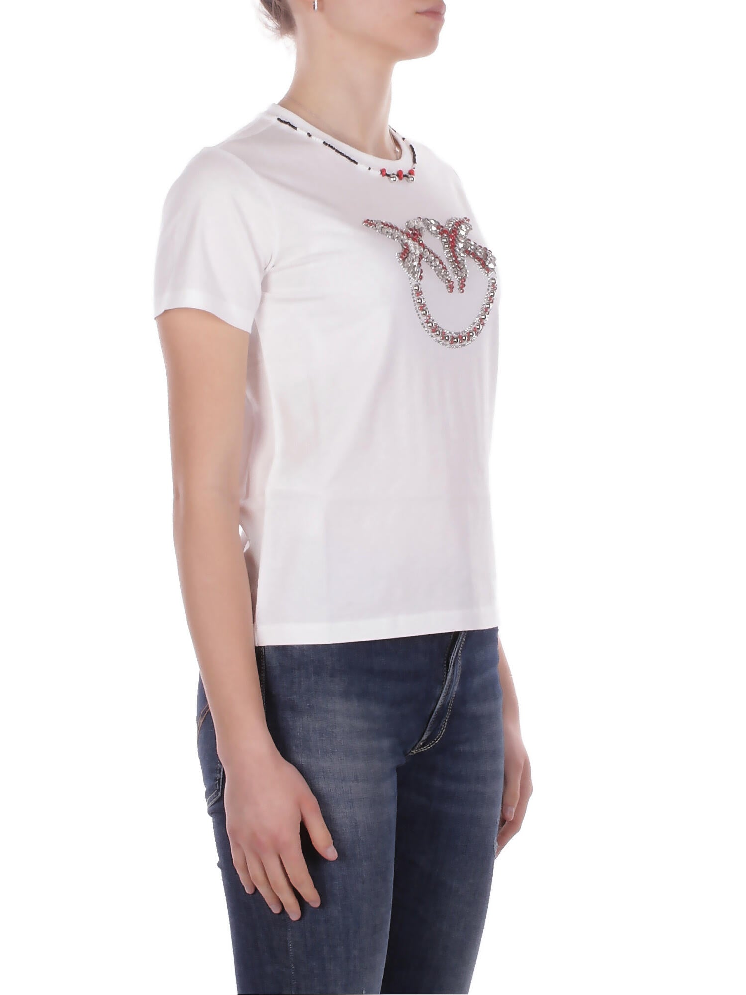 PINKO Donna T-shirt 107094A3C7 ZR2 Fidenza t-shirt jersey logo Bianco rosso