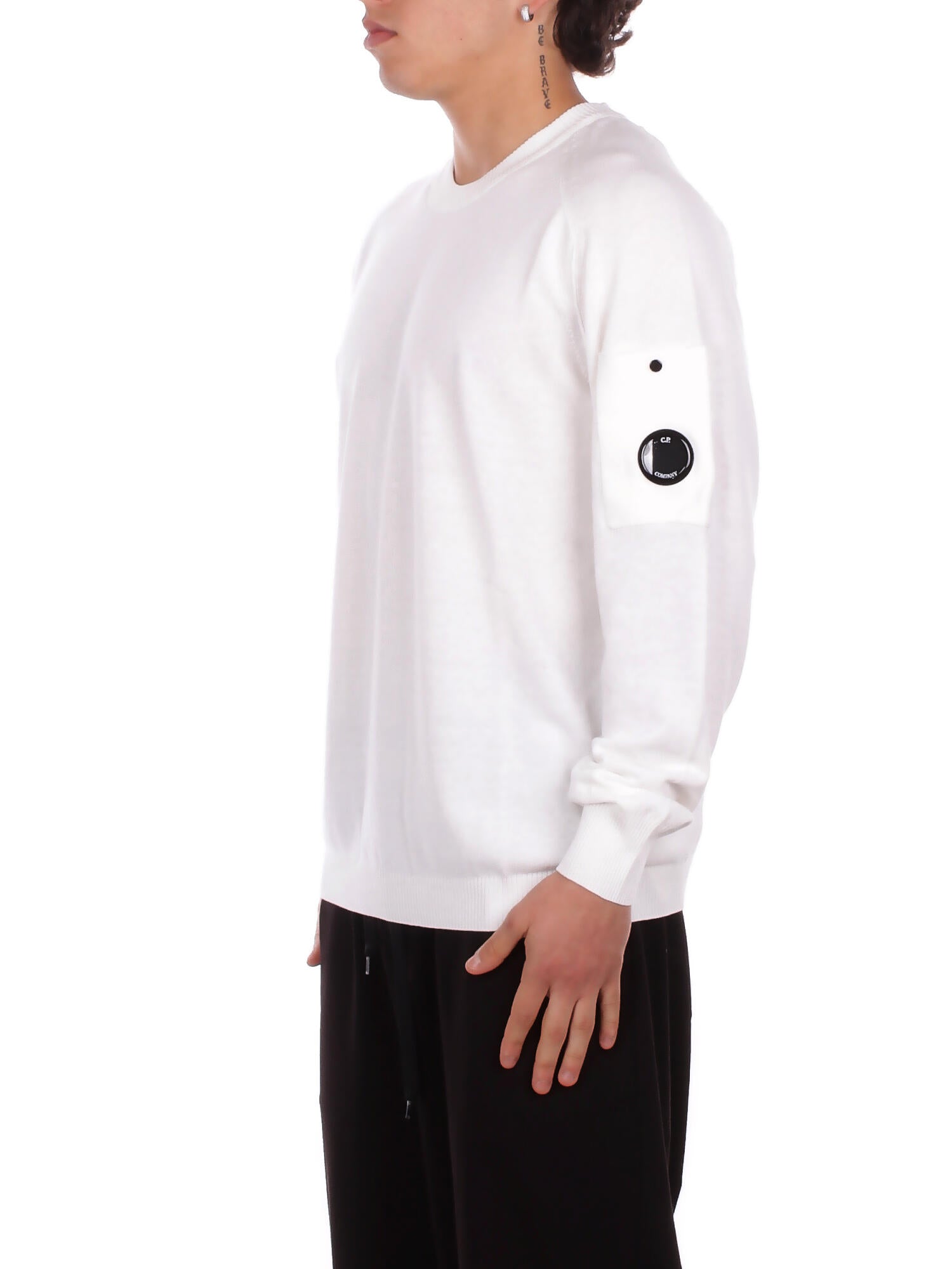 CP COMPANY Uomo Maglia 20CMKN105A006323O 103 Cotton crepe crewneck lens swe White