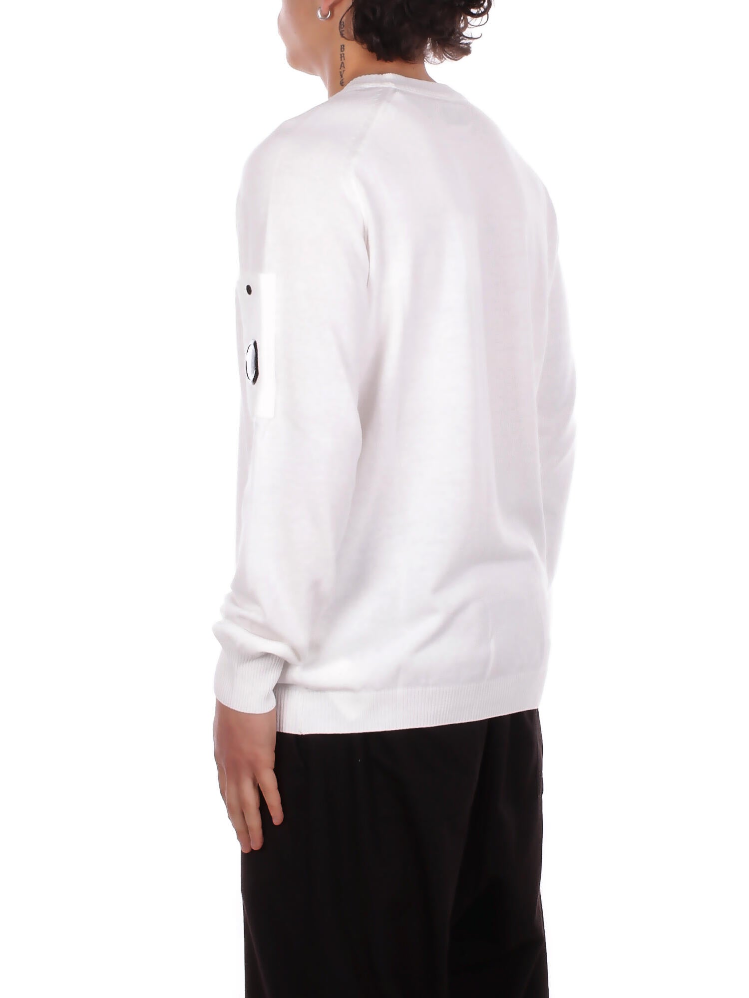 Image of CP COMPANY Uomo Maglia 20CMKN105A006323O 103 Cotton crepe crewneck lens swe White