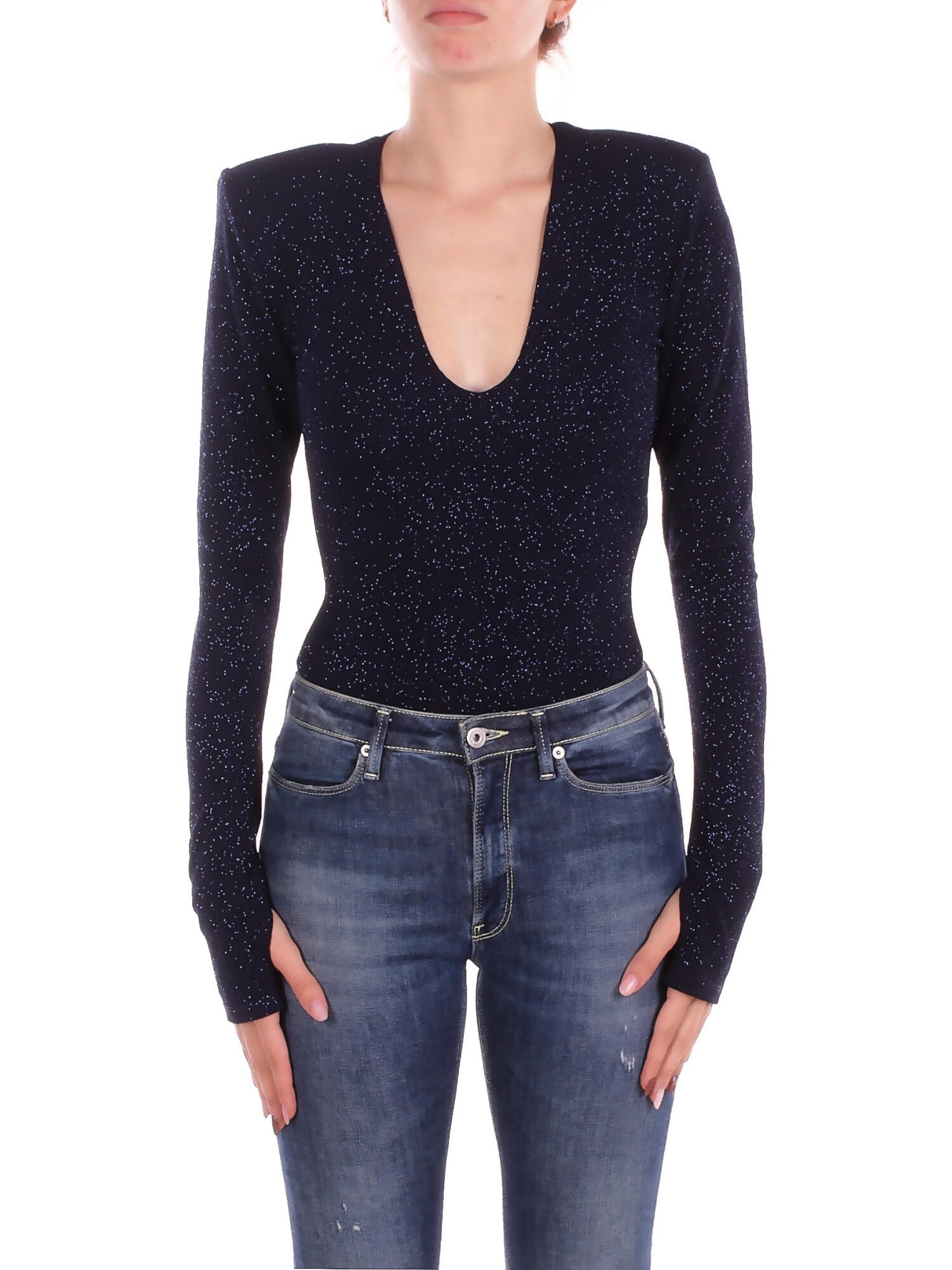 KOSTUMN1° Donna Body KI2585 BLU NOTTE Body scollo v glitter Blue