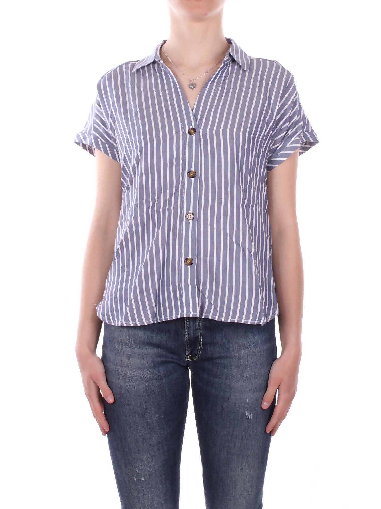 ONLY Donna Camicia 15370650 MEDIUM BLU Onlgibsi puori ss v neck shirt Medium blue denim