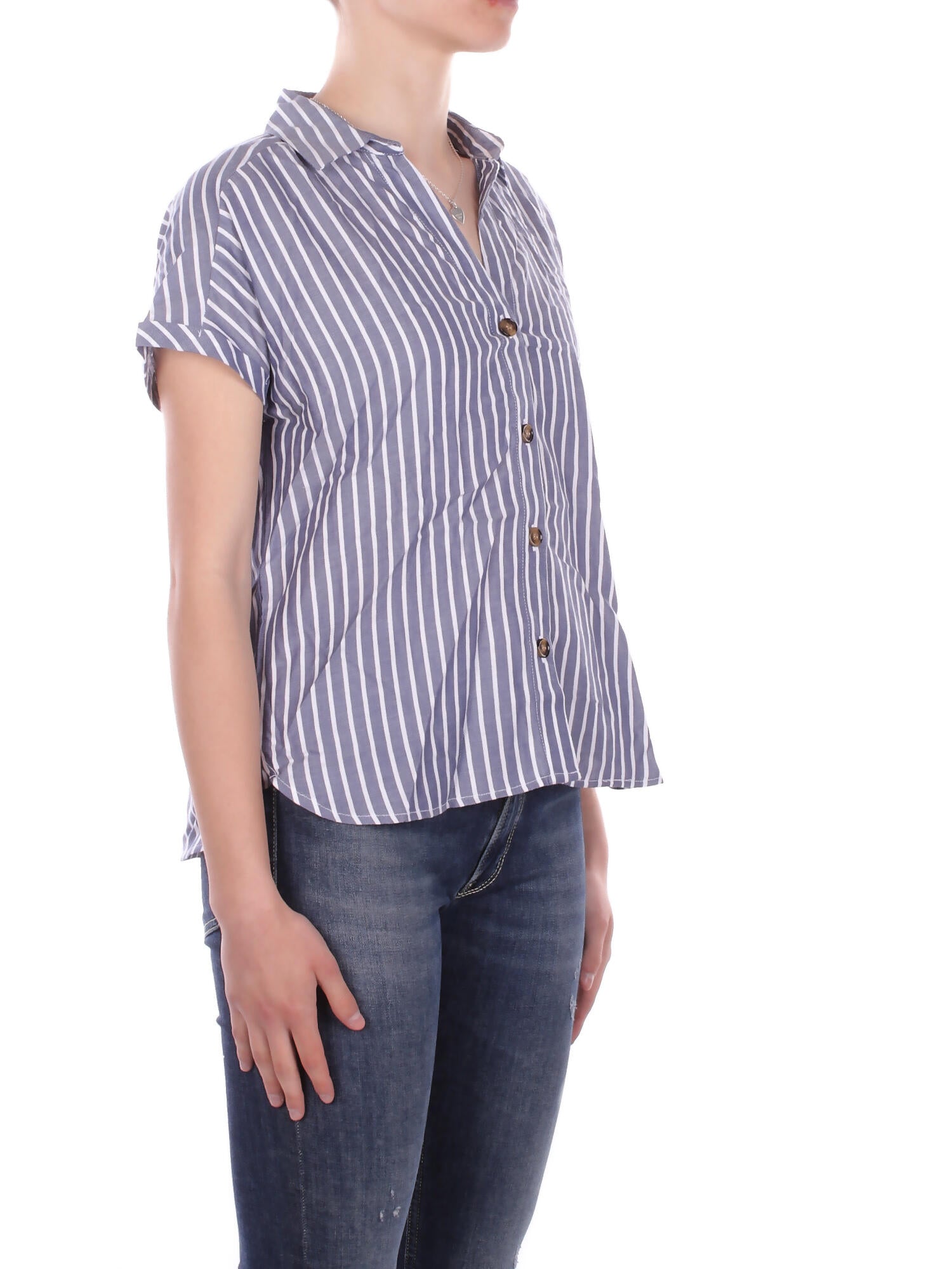 Image of ONLY Donna Camicia 15370650 MEDIUM BLU Onlgibsi puori ss v neck shirt Medium blue denim