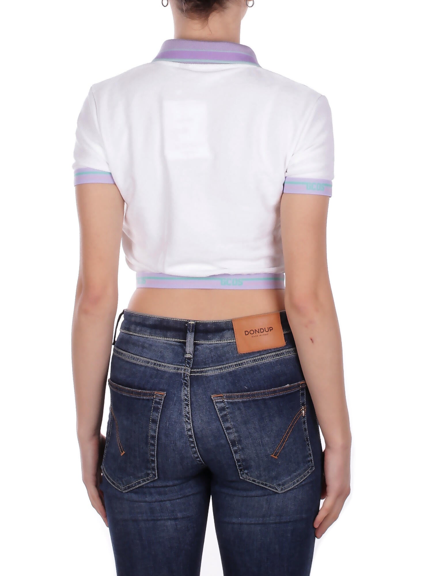 Image of GCDS Donna Polo C1WEQD113J024 100L Logo tape crop polo ss White
