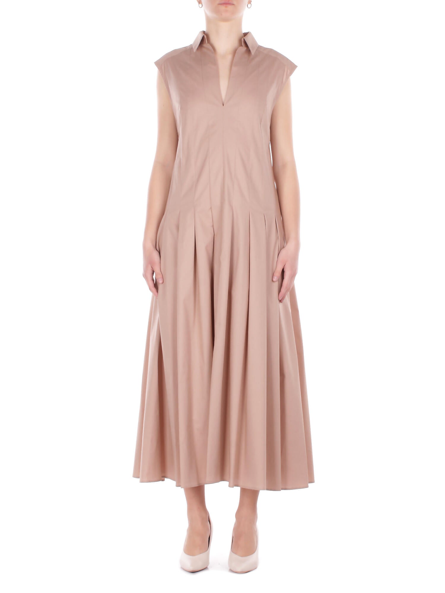 FAY Donna Abito N8WE352604 SZDHC603 Abito smanicato pieghe Beige scuro