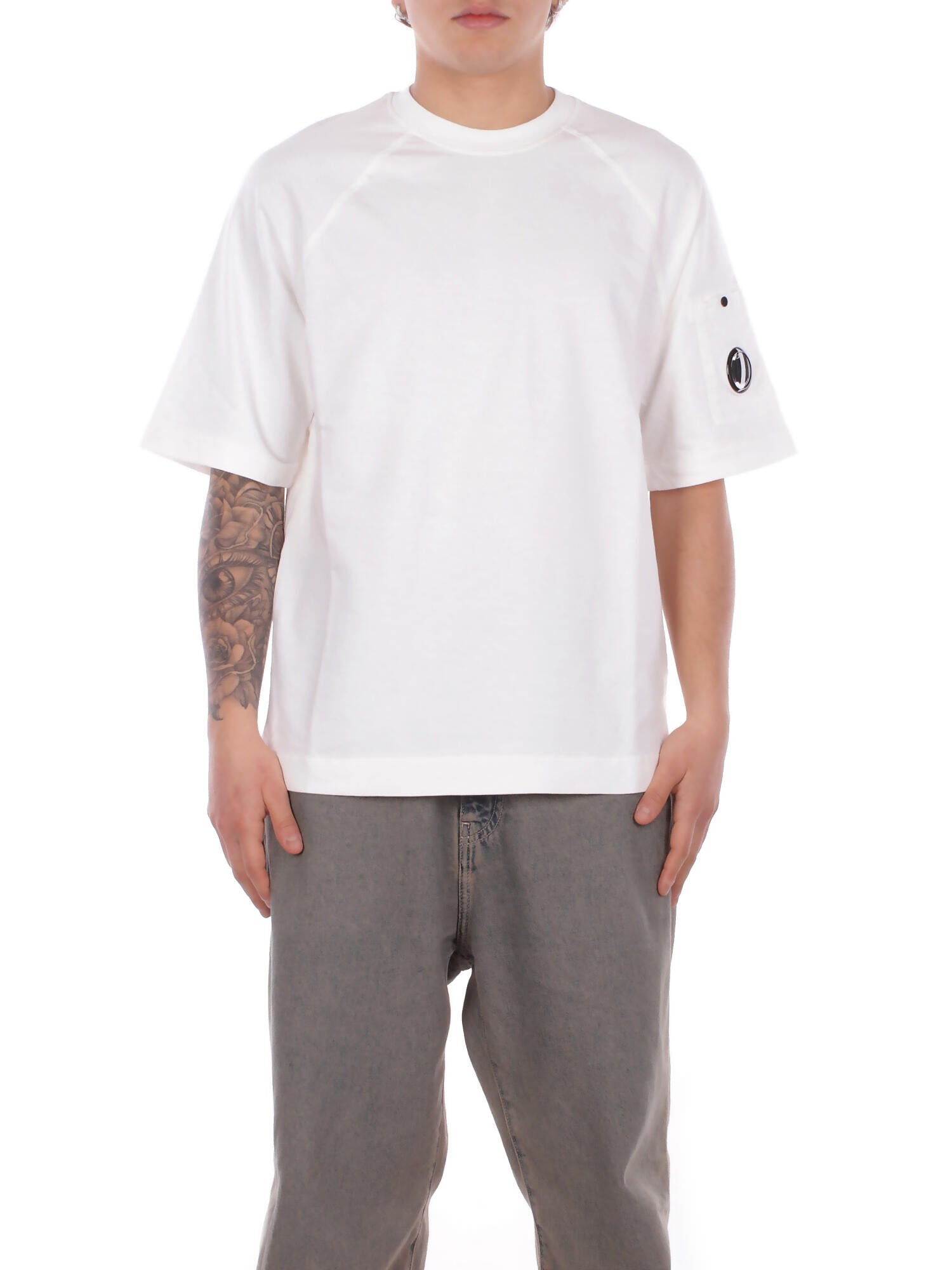 CP COMPANY Uomo T-shirt 20CMSS034A002246G 103 Light fleece short sleve sweat Gauze white