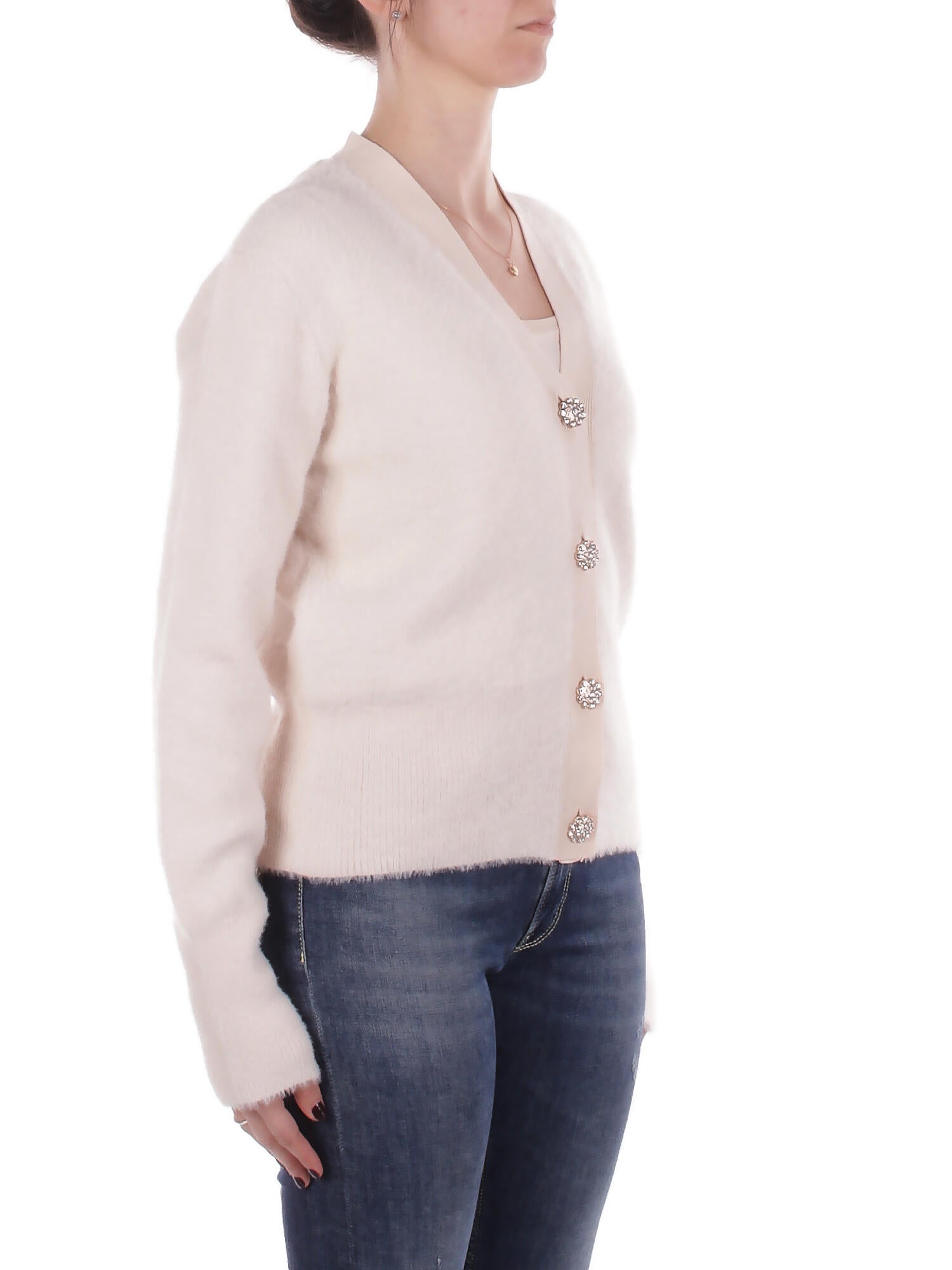 Image of BLUGIRL BLUMARINE Donna Maglia RF5235MA39R 10110 Maglia twin set pelliccetta Crema