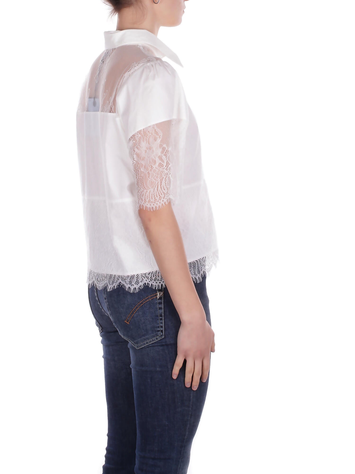 BLUGIRL BLUMARINE Donna Camicia RA6142T544A 11111 Camicia m/c cotone c/pizzo Bianco