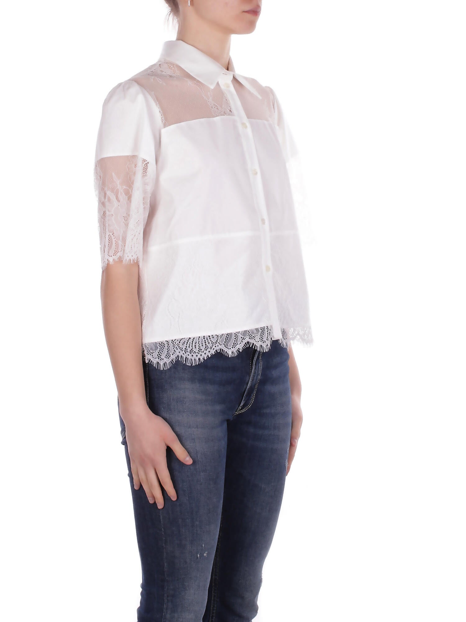 Image of BLUGIRL BLUMARINE Donna Camicia RA6142T544A 11111 Camicia m/c cotone c/pizzo Bianco