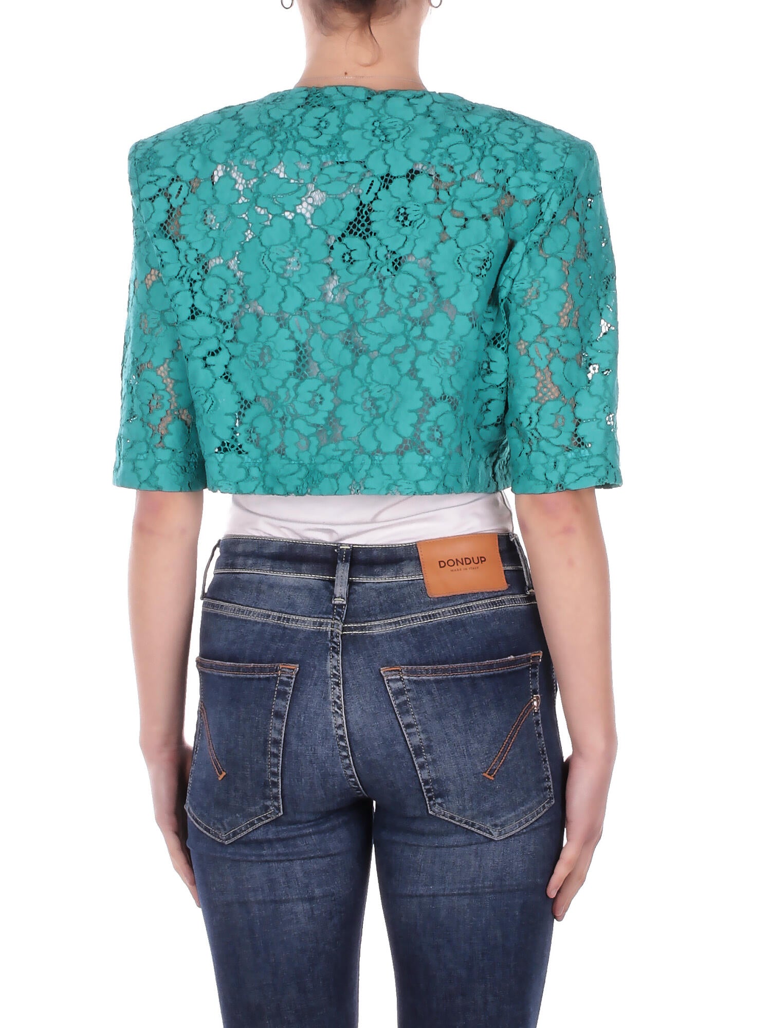 Image of PINKO Donna Giacca 106552A330 V76 Platano spencer pizzo Verde
