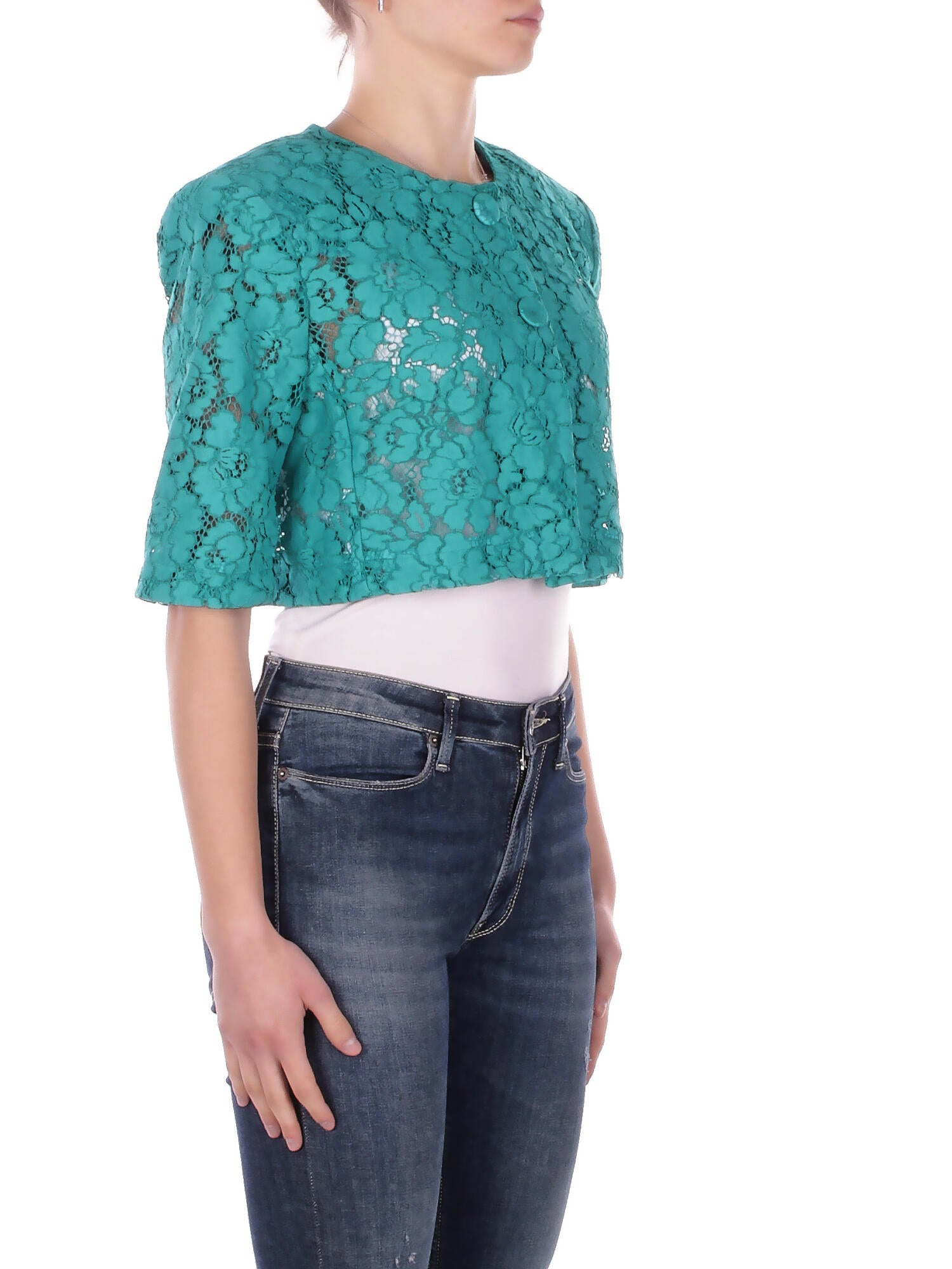 Image of PINKO Donna Giacca 106552A330 V76 Platano spencer pizzo Verde