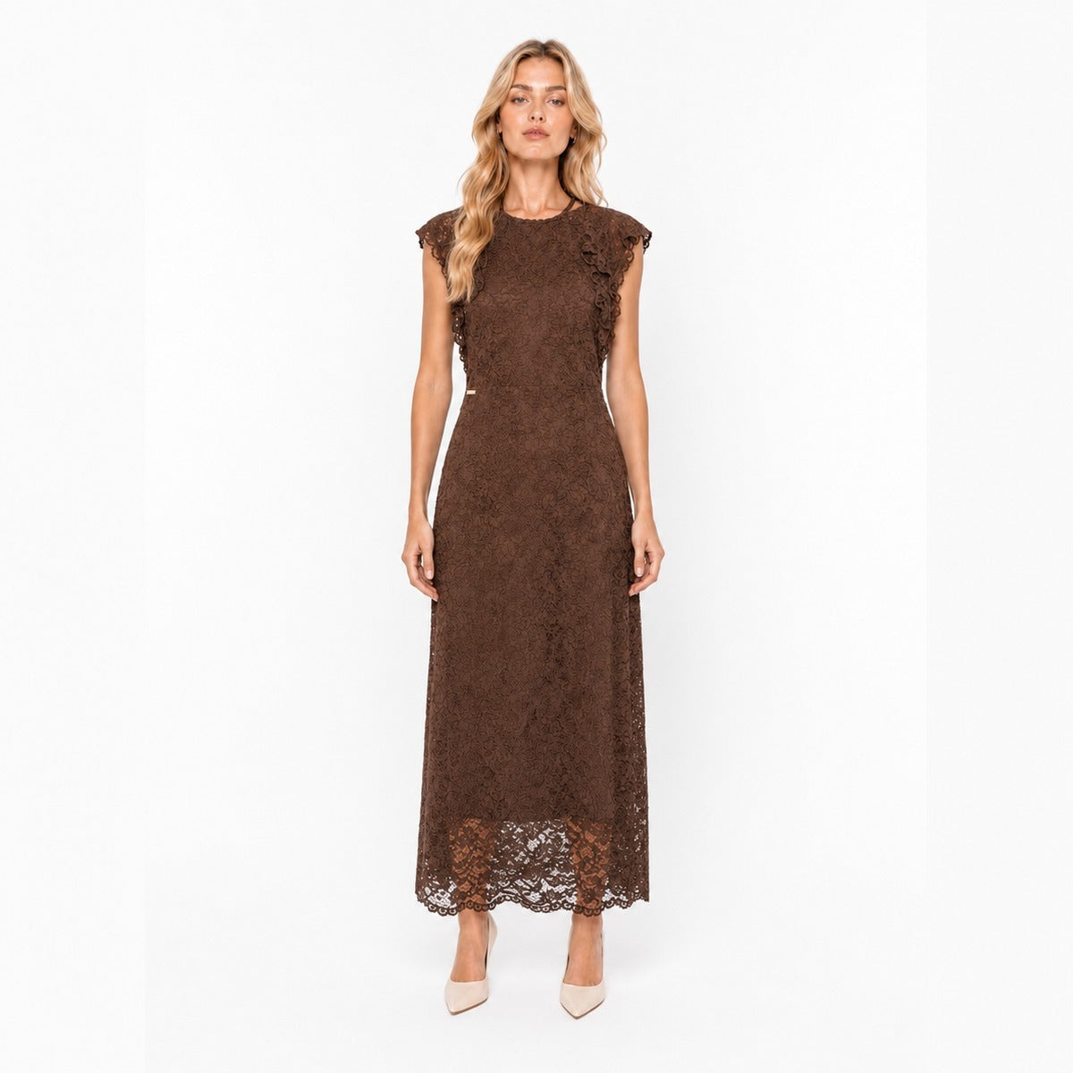 Abito Midi in Pizzo Marrone per Donna - MANILA GRACE A144PU ME009
