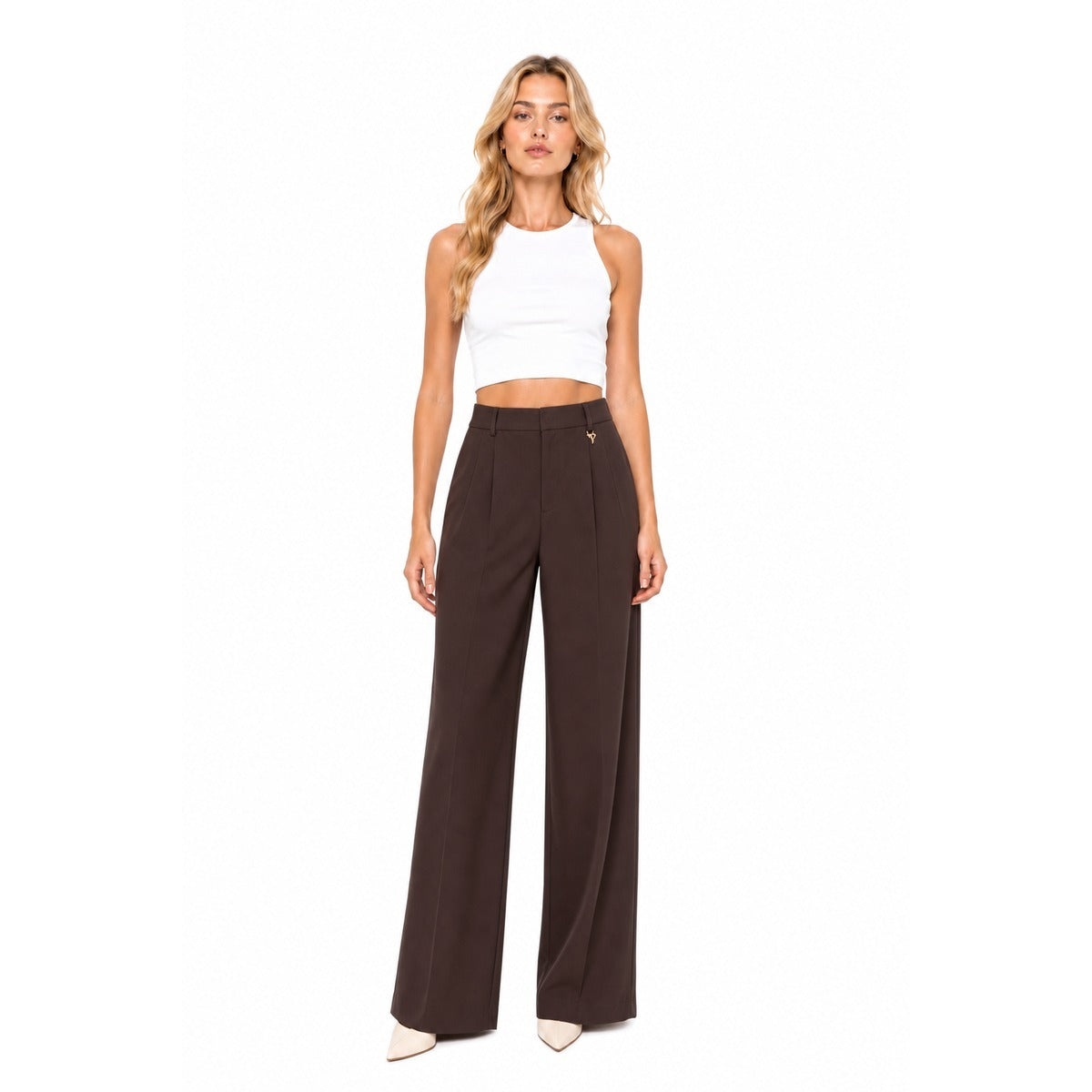Pantalone Donna DONDUP DP840S WS0115D XXXW 737 Lia tailored loose-fit trouser Cioccolato