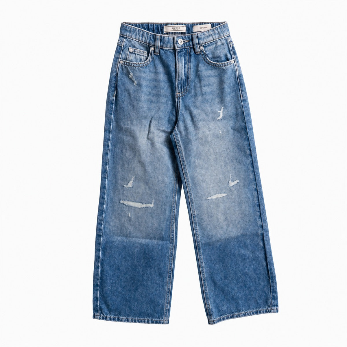 Jeans Bambina GUESS J6YA01 D1375 OFLW in Denim Rigido Anni '90 con Effetti Usurati - Blu