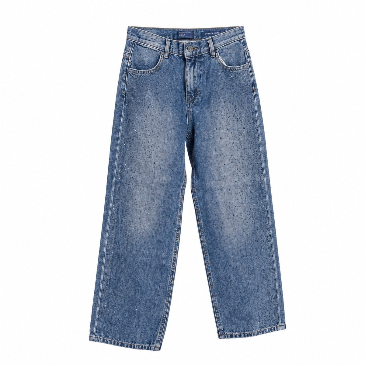Jeans Bambina GUESS J6YA12 D1219 HROE in Denim Rigido Oversize con Strass - Blu