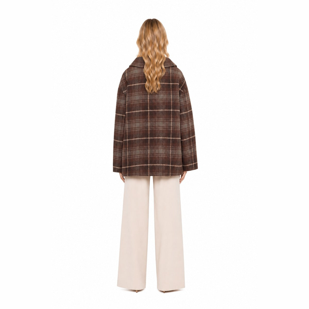 Cappotto Donna MANILA GRACE K167AQ ME009 in Stile Caban Check Marrone
