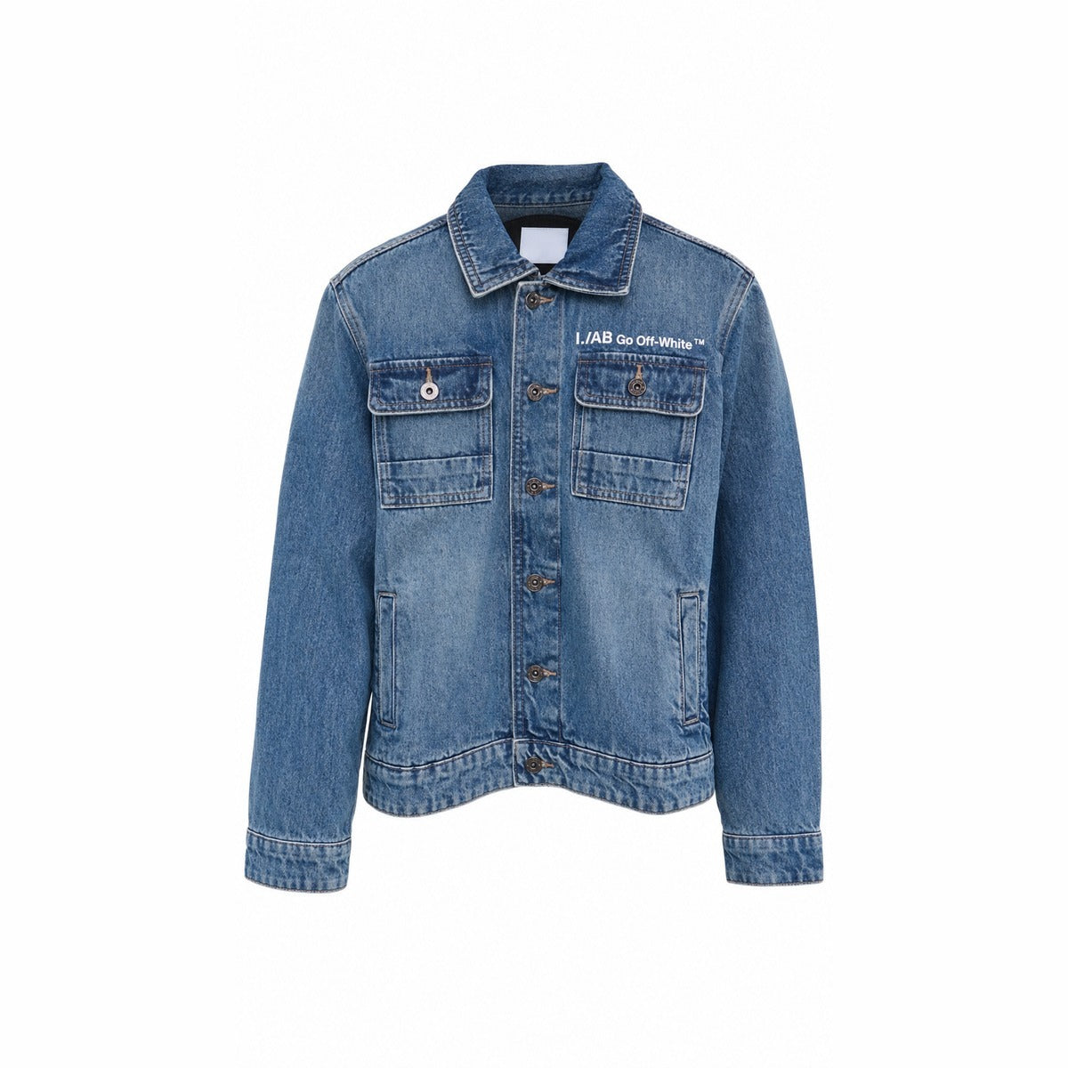 Giubbotto Bambino OFF - WHITE OWOLFJD00B 472 Diag Bar Denim Jacket in Indigo
