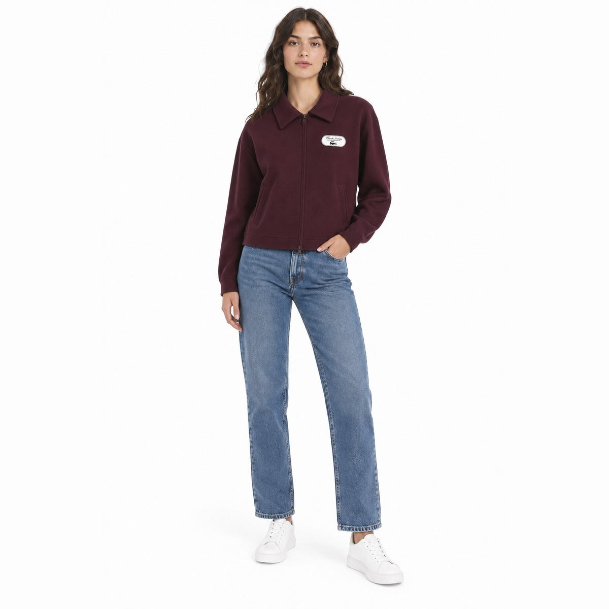 Felpa Donna LACOSTE SF6822 ZB5 in Bordeaux Scuro