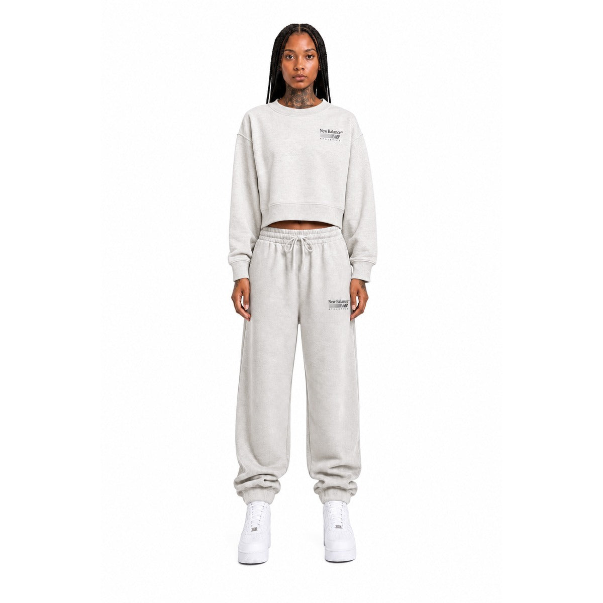 Felpa Donna New Balance WT62T7JOL IT Trackside fleece crew Panna