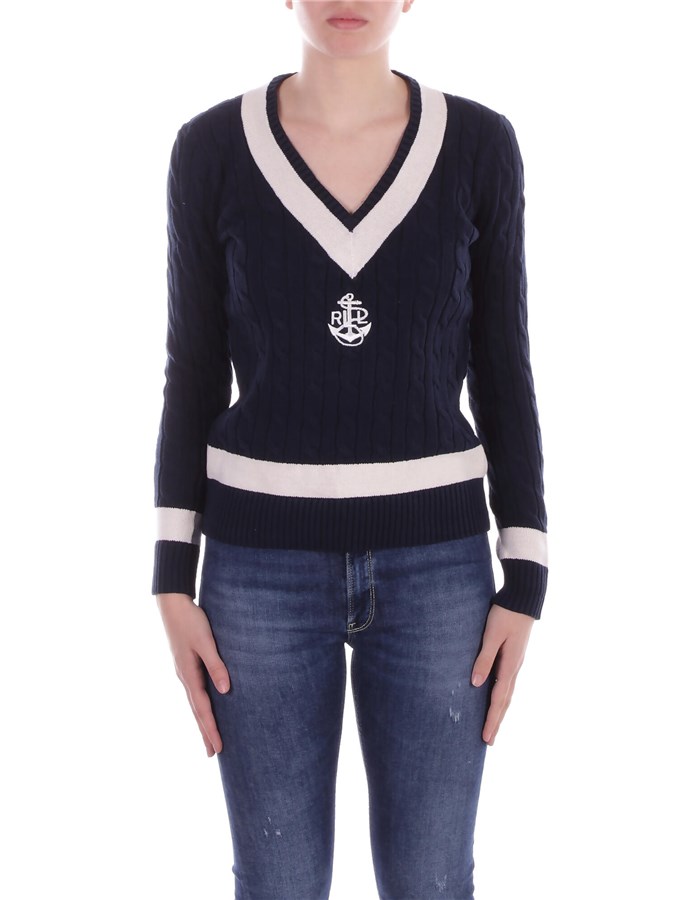 RALPH LAUREN Scollo A V Navy avorio